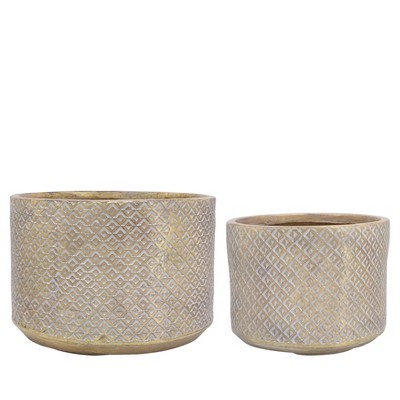 Sagebrook Home Set of 2 Geometric Polyresin Planters Gold