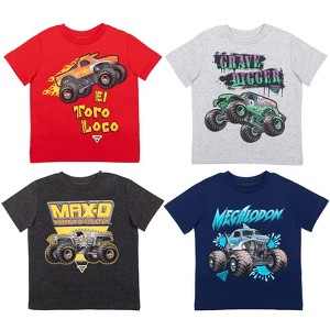 Monster Jam El Toro Loco Grave Digger Megalodon 4 Pack Graphic T-Shirts Navy/Gray/Charcoal/Red - 1 of 4