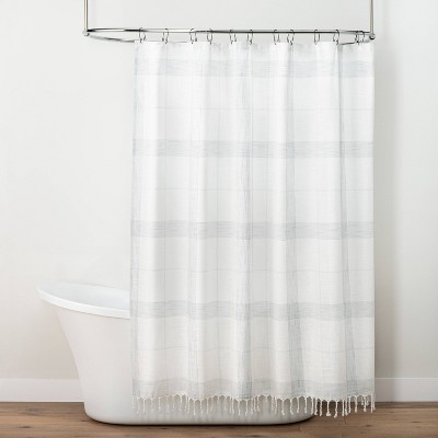 String Plaid Shower Curtain Sour Cream/Faded Blue - Hearth & Hand™ with Magnolia