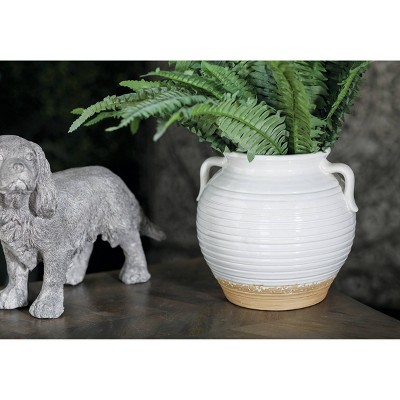 9" White Ceramic Planter Pot with Dual Handles