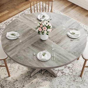 47″ Round Dining Table for 4–6, Black Wood Kitchen Table with 1.18″ Thick MDF Top, Solid Wood Legs & Adjustable Foot Pads (Table Only) - 1 of 4