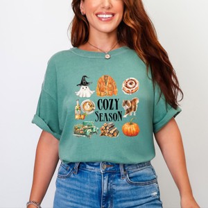 Cozy Season Watercolor Icons - Womens Garment Dyed Graphic T-Shirt - 1 of 4