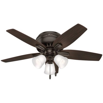 Hunter Fan Company 51078 Newsome Low Profile 42 Inch Ultra Quiet Ceiling Fan with 3 Energy Efficient LED Lights and Pull Chain Control, Premier Bronze