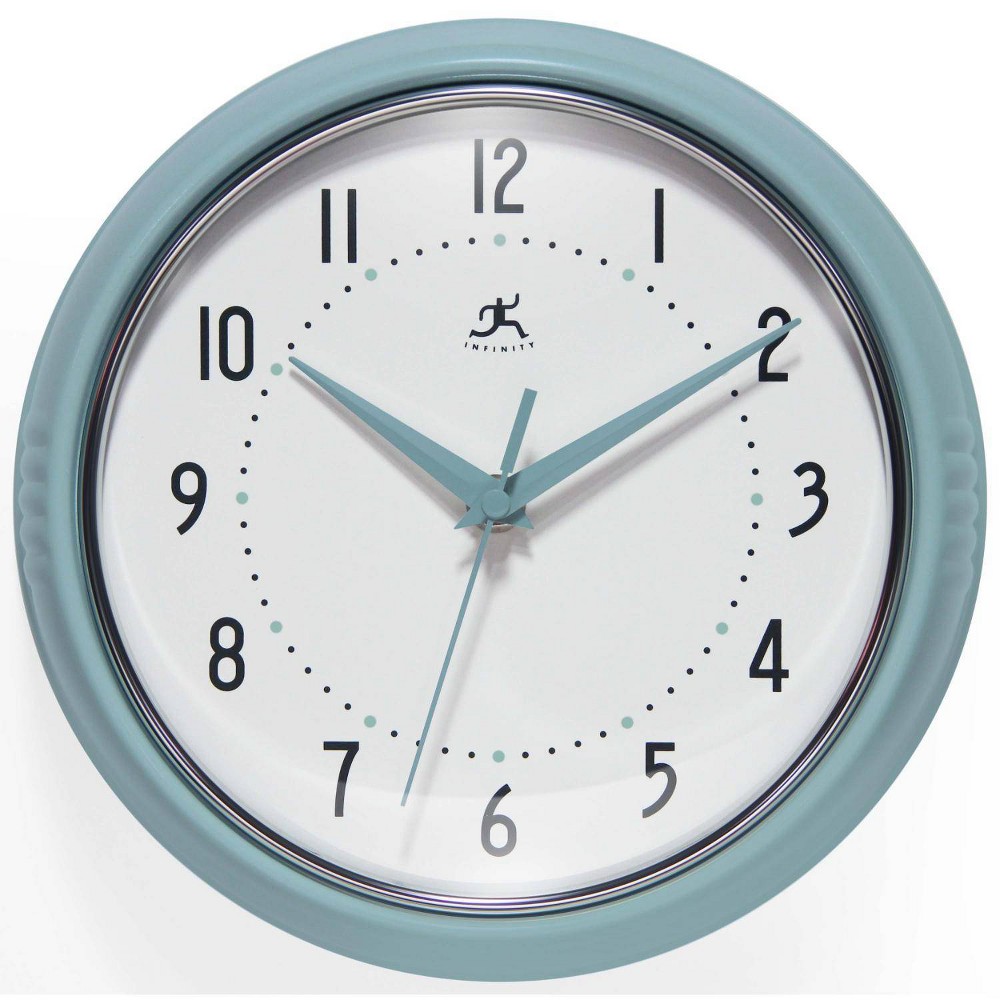 Photos - Wall Clock 9.5" Retro Round  Light Blue - Infinity Instruments