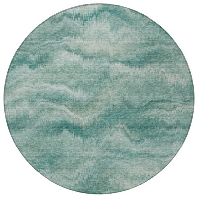 HomeRoots 8' Teal Blue And Ivory Round Abstract Washable Indoor Outdoor Area Rug