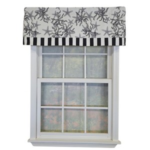 RLF Home Reef Banded Valance Collection - 100% Cotton Window Treatment 50" x 16"  Black - 1 of 4