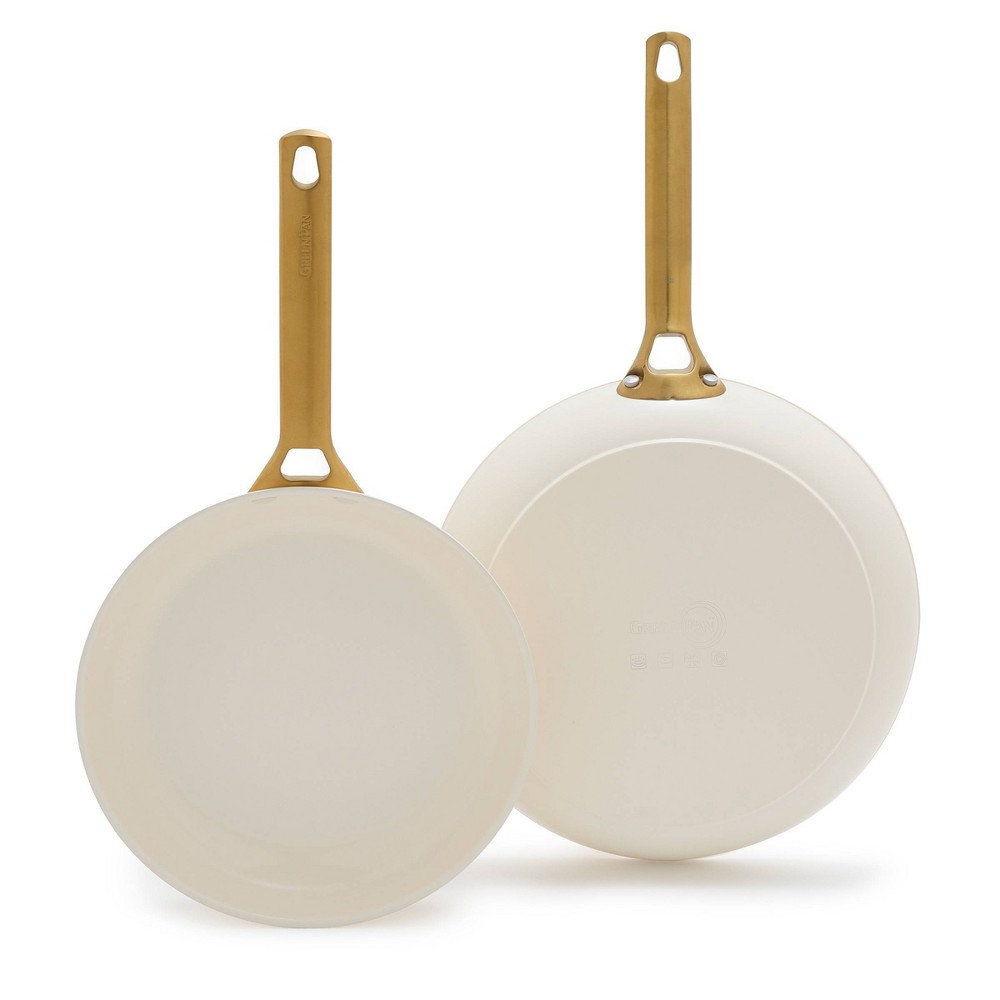 GreenPan Reserve 2pk (10 &amp; 12) Hard Anodized Healthy Ceramic Nonstick Frypan Set Cloud Cream