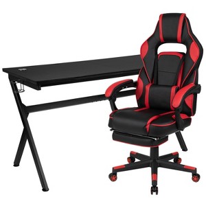 BlackArc 2pc Zulu Gaming Desk and Chair Set Red: Ergonomic, USB Massage, Footrest, Headrest Pillow, No Tools Assembly - 1 of 4