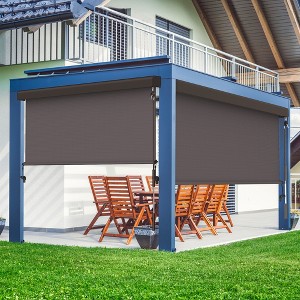 Outdoor Roller Shades for Patio with Valance, New Material Outdoor Blinds with 95% UV Blockout, Cordless Exterior Roller Shades (10' W X 8' L), Brown - 1 of 4