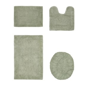 Edge Bath Rug 100% Premium Cotton Ultra-Soft Water Absorbent Tufted Solid Reversible 4 Piece Bathroom Rug Set for Machine Washable Bathmat - 1 of 4