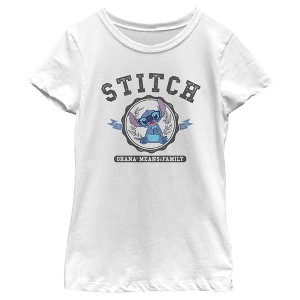Girl's Lilo & Stitch Ohana Means Family Collegiate T-Shirt - 1 of 4