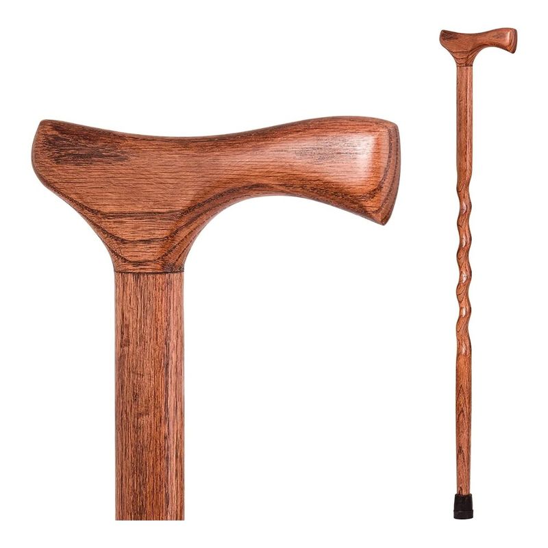 Brazos Twisted American Hardwood Wood T-Handle Cane 34 Inch Height, 1 of 9