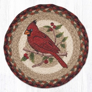 Earth Rugs Cardinal Round Trivet – 10" Red Bird Print on Braided Natural Jute Table Mat - 1 of 3