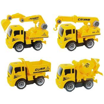 Link Worldwide Ready! Set! Play! 115 Piece Take-A-Part Pull Back Powered Construction Truck  With Crane, Excavator, Mixer, And Dump Truck