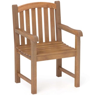 Costway 1 PCS Teak Wood Patio Dining Chair Outdoor Armchair with Slatted Seat & Solid Legs