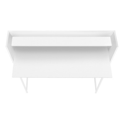 Vynxaria 48" White Laminate White Metal Computer Desk Modern Home Office Workstation with Storage Shelves