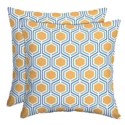 2pk Honeycomb Outdoor Throw Pillows Yellow - Arden Selections