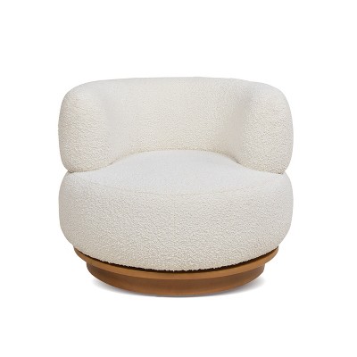 Jennifer Taylor Home Fuji 360 Swivel Low Barrel Back Accent Chair, Ivory White Boucle