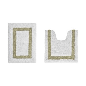 Hotel 2 PC Bath Rug 100% Premium Cotton Tufted Weave Two Tone Reversible Bathroom Rug, Super Soft Absorbent, Machine Washable Bath Mat - 1 of 4