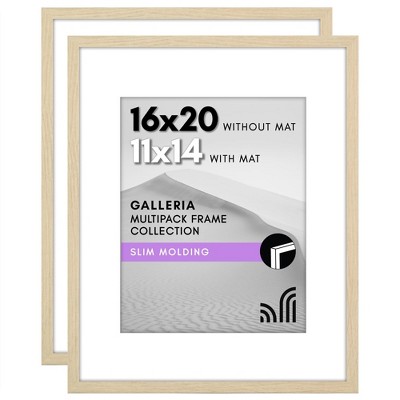 Americanflat 16x20 Picture Frame with Polished Plexiglass - Set of 2 - Use as 11x14 Frame with Mat or 16x20 Frame Without Mat - Natural Oak