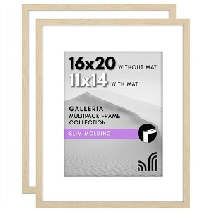 Americanflat 16x20 Picture Frame with Polished Plexiglass - Set of 2 - Use as 11x14 Frame with Mat or 16x20 Frame Without Mat - Natural Oak - 1 of 4
