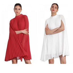 INSPIRE CHIC Women's Loose Flowy Cloak Sleeve Cape Pleated Chiffon Dress 2 Packs - 1 of 4