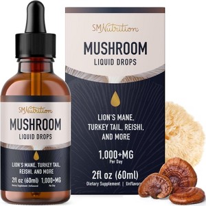 Mushroom Liquid Drops, Lions Mane with Turkey Tail Mushroom, Reishi, Shiitake & More, Cognitive Function, Memory & Focus Support, SMNutrition, 60 svgs - 1 of 4