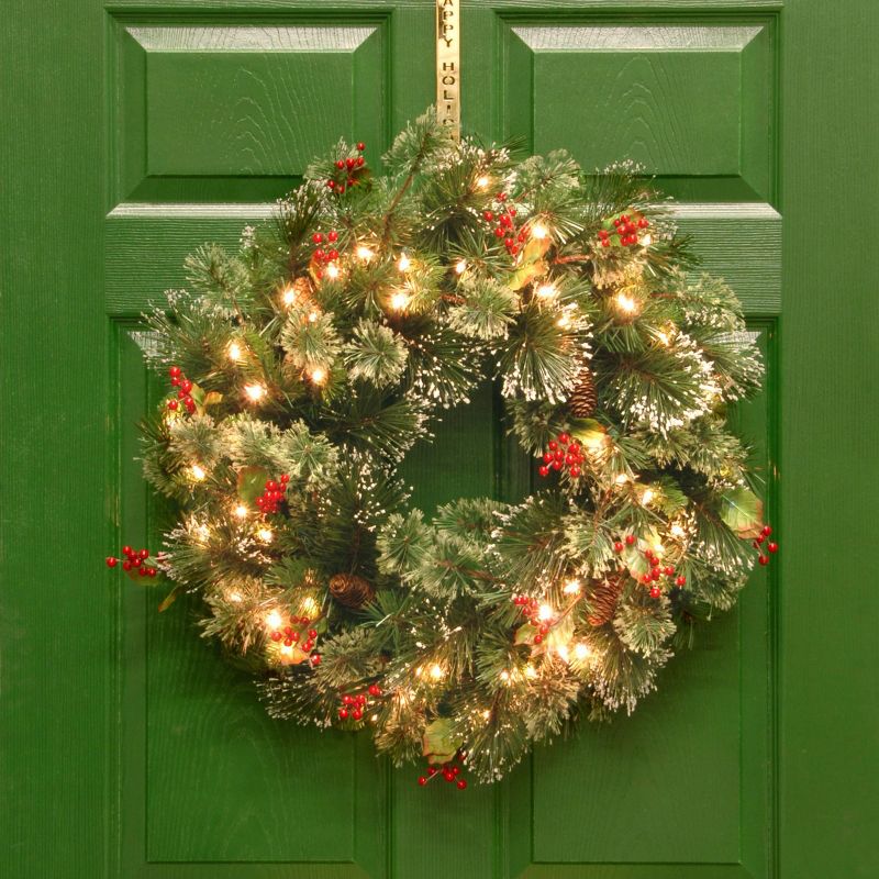 24" Prelit Wintry Pine Christmas Wreath with Cones and Berries White Lights - National Tree Company, 2 of 6