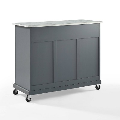 Traditional Gray Granite-Top Birch Kitchen Cart with Nickel Accents