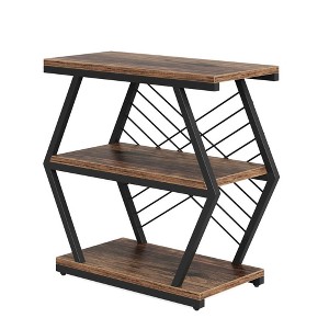 Resenkos Sofa Side End Table, End Table, Couch Table,Industrial End Table Side Table with 3 Storage Shelves & Metal Frame,Rustic Brown - 1 of 4