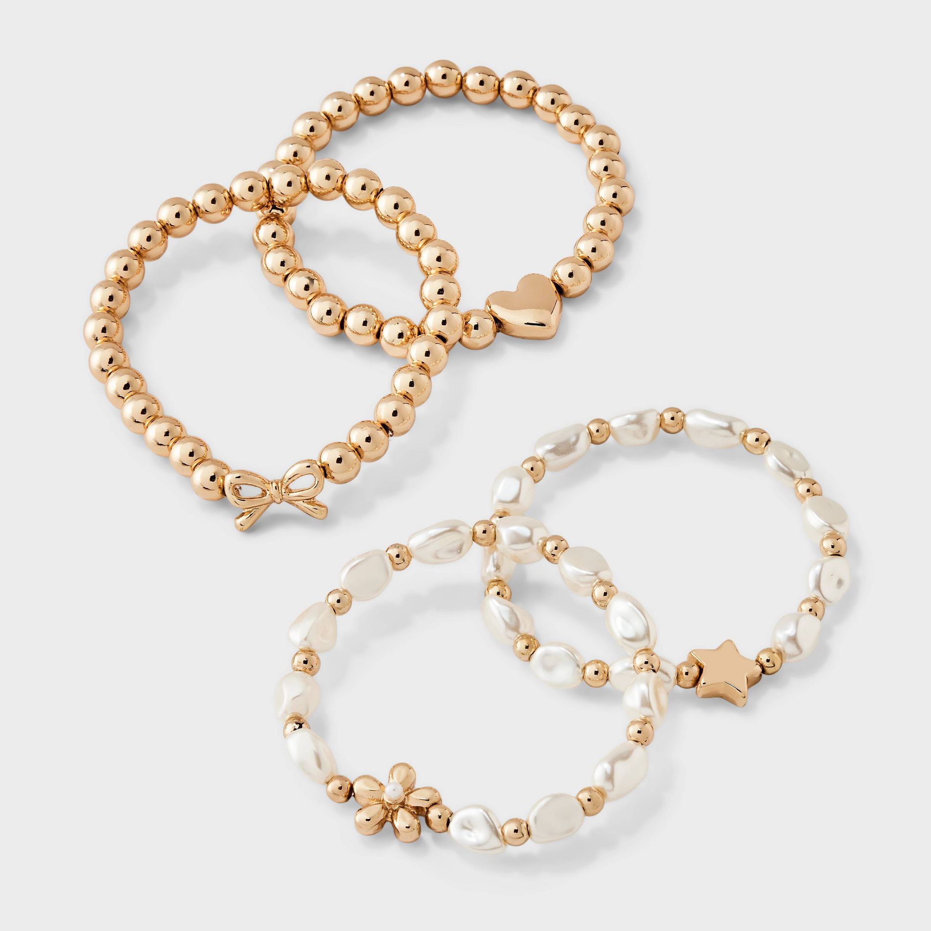 Girls' Beaded Bracelet Set 4pc - art class™ Gold/Pearl