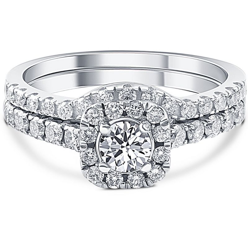 Pompeii3 3/4Ct Cushion Halo Diamond Engagement Wedding Ring Set White Gold Lab Created, 4 of 6