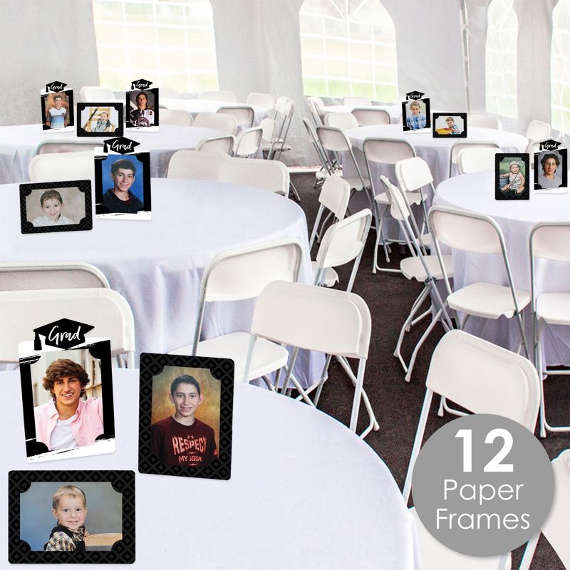 Big Dot of Happiness Black and White Graduation Party Centerpieces - 4x6 Picture Display - Paper Photo Frames - Set of 12, 3 of 10