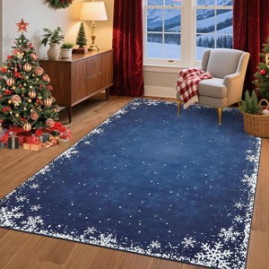 Washable Christmas Decorative Snowflake Area Rug Non-Slip Low Pile Indoor Xmas Rugs for Living Room Bedroom - 1 of 4