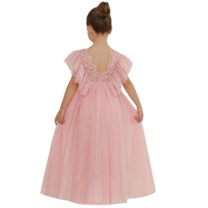 2Bunnies Girls' 3T-8yr Paisley Lace Flutter Sleeve Straight Tulle Maxi  Flower Girl Dress Dusty Pink 7-8 years : Target