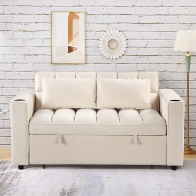 4-1 Multi-functional Sofa Bed With Cup Holder And Usb Port, Milky White ...