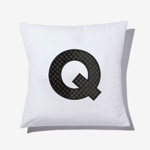 Personalization Mall Black Quilted Velour Initial Embroidered Applique Throw Pillow - 1 of 1