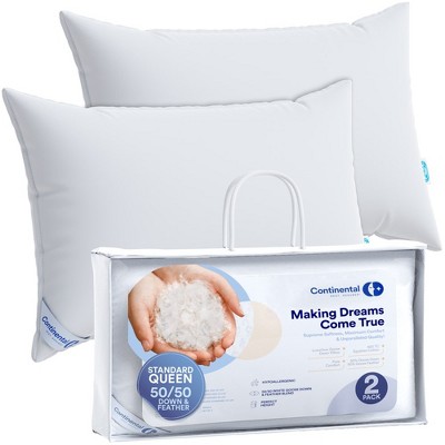 Continental Bedding 50% White Goose Down and 50% White Goose Feather Blend - Pillow - Set of 2