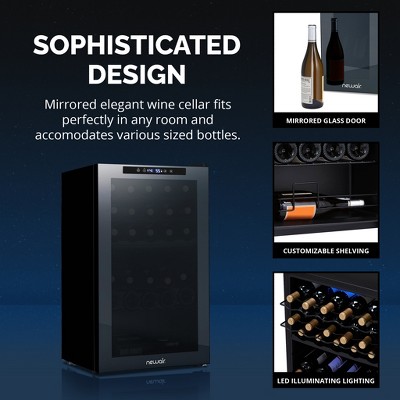 Newair 33 Bottle Black Freestanding Wine Refrigerator with Mirrored Glass Door
