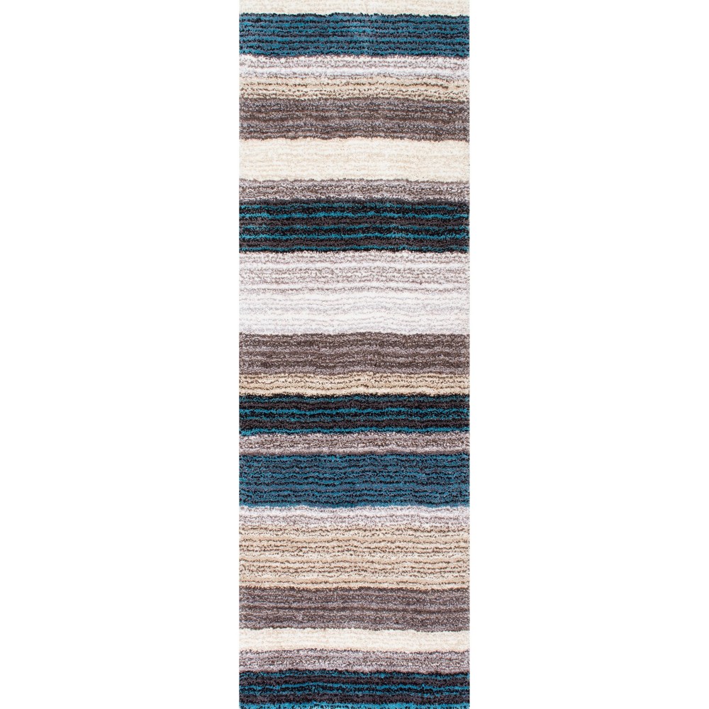 Photos - Area Rug 2'6"x6' Drey Ombre Shag Runner Rug Turquoise - nuLOOM