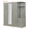 4-Door Wardrobe Clothing Armoire Closet Storage Cabinet  with Full-Length Mirror, Drawer, Hanging Rails and Storage Shelves, White/Gray/Natural-Modern - 4 of 4