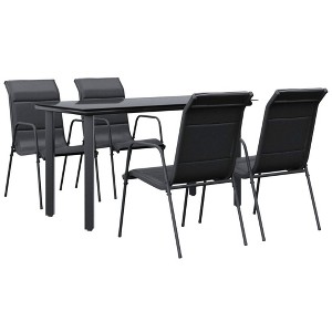 vidaXL Patio Dining Set Outdoor Table and Chair Black Steel and Textilene - 55.1" Table Length 4 Piece - 1 of 4