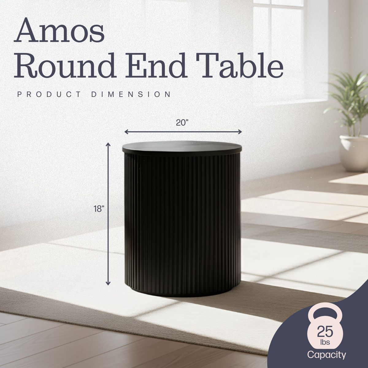 Alaterre Furniture Amos Round End Table, Black - thumbnail 8