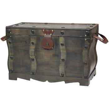 Vintiquewise Antique Style Distressed Wooden Pirate Treasure Chest, Coffee Table Trunk
