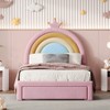 NicBex Twin/Full Upholstered Bed Frame with Rainbow Design Headboard for Kids,Velvet Princess Platform Bed with Storage Drawer,No Box Spring Needed - 2 of 4