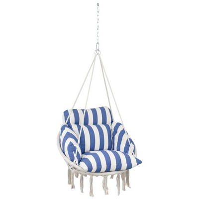 Outsunny Hanging Hammock Chair, Cotton Rope Macrame Swing Chair with Large Cushion, Chain, Steel Frame for Indoor Outdoor Patio Balcony