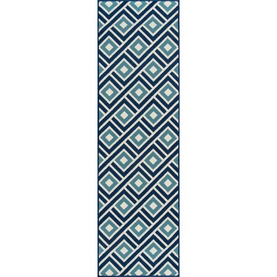 Blue Geometric Flat Woven Synthetic Runner Rug 2'3" x 7'6"
