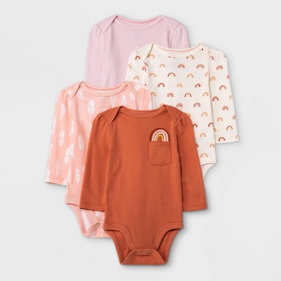 Baby Girls' 4pk Earth & Sky Long Sleeve Bodysuit - Cloud Island™ Pink