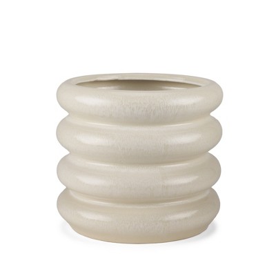 HomeRoots 12" Cream Cylinder Ceramic Table Vase