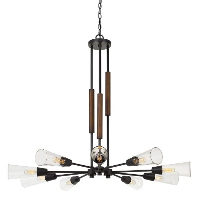 39" x 39" x 32.75" Metal and Wood Vasto Chandelier with Glass Shade Brown - Cal Lighting